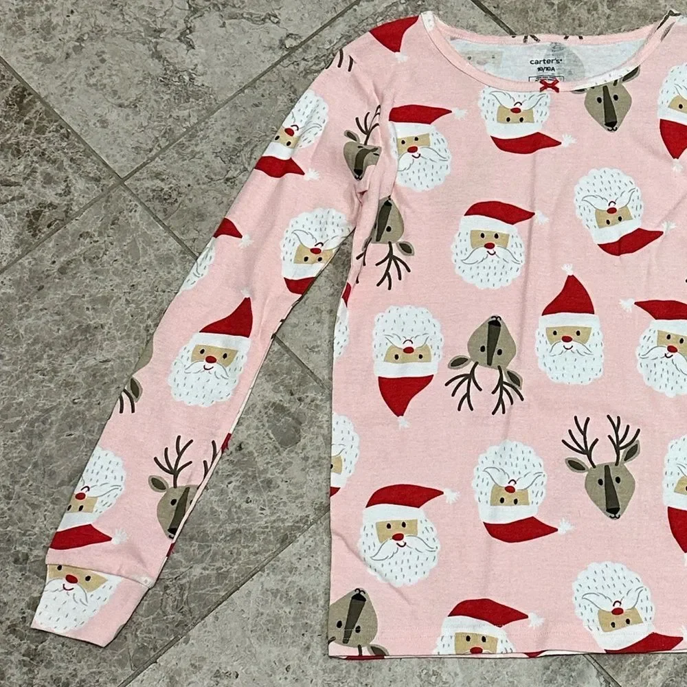 Carter’s Holiday Pajama Set NEW Pink Santa Reindeer 2pc Set Cotton Size 10